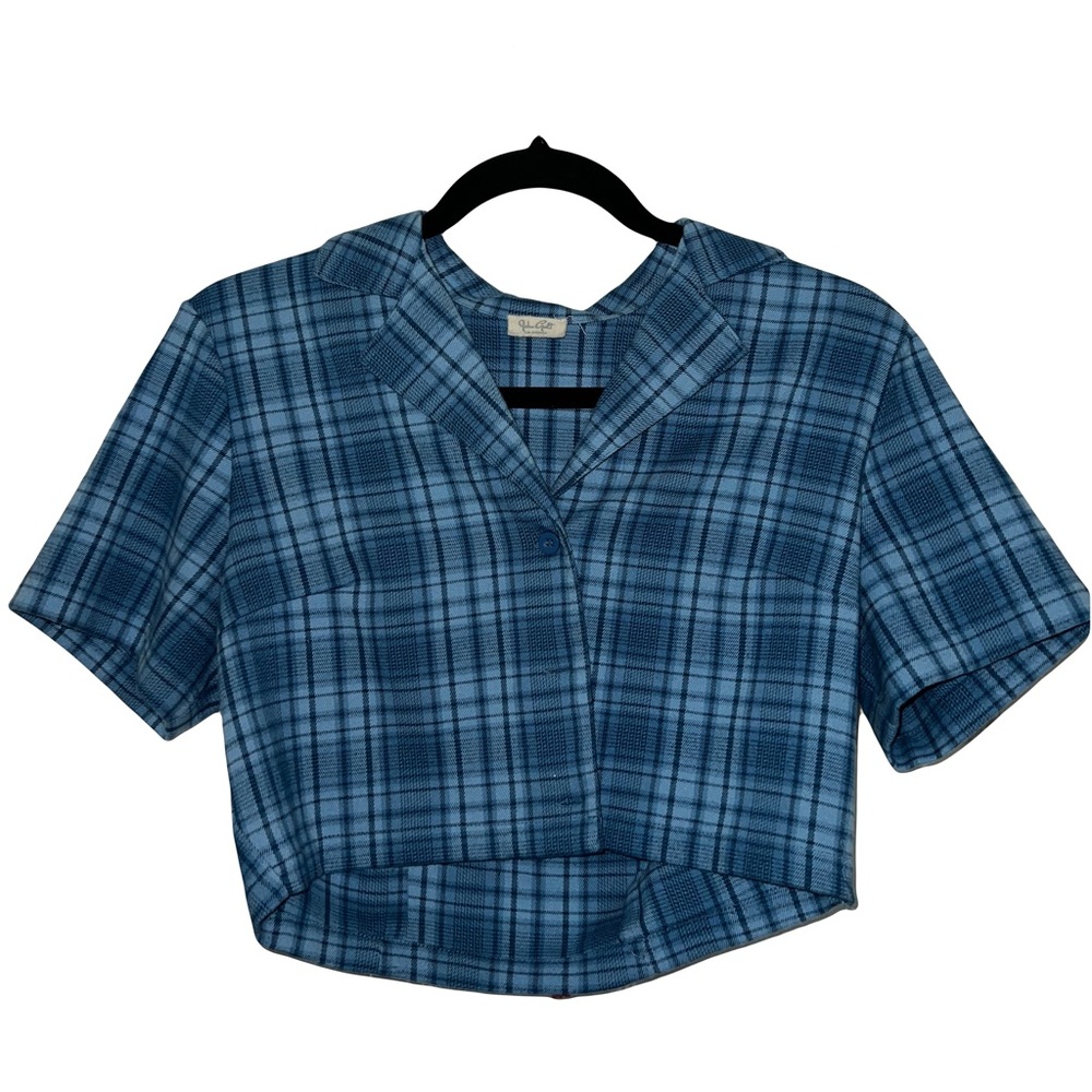 j. half brandy melville blue cropped button up